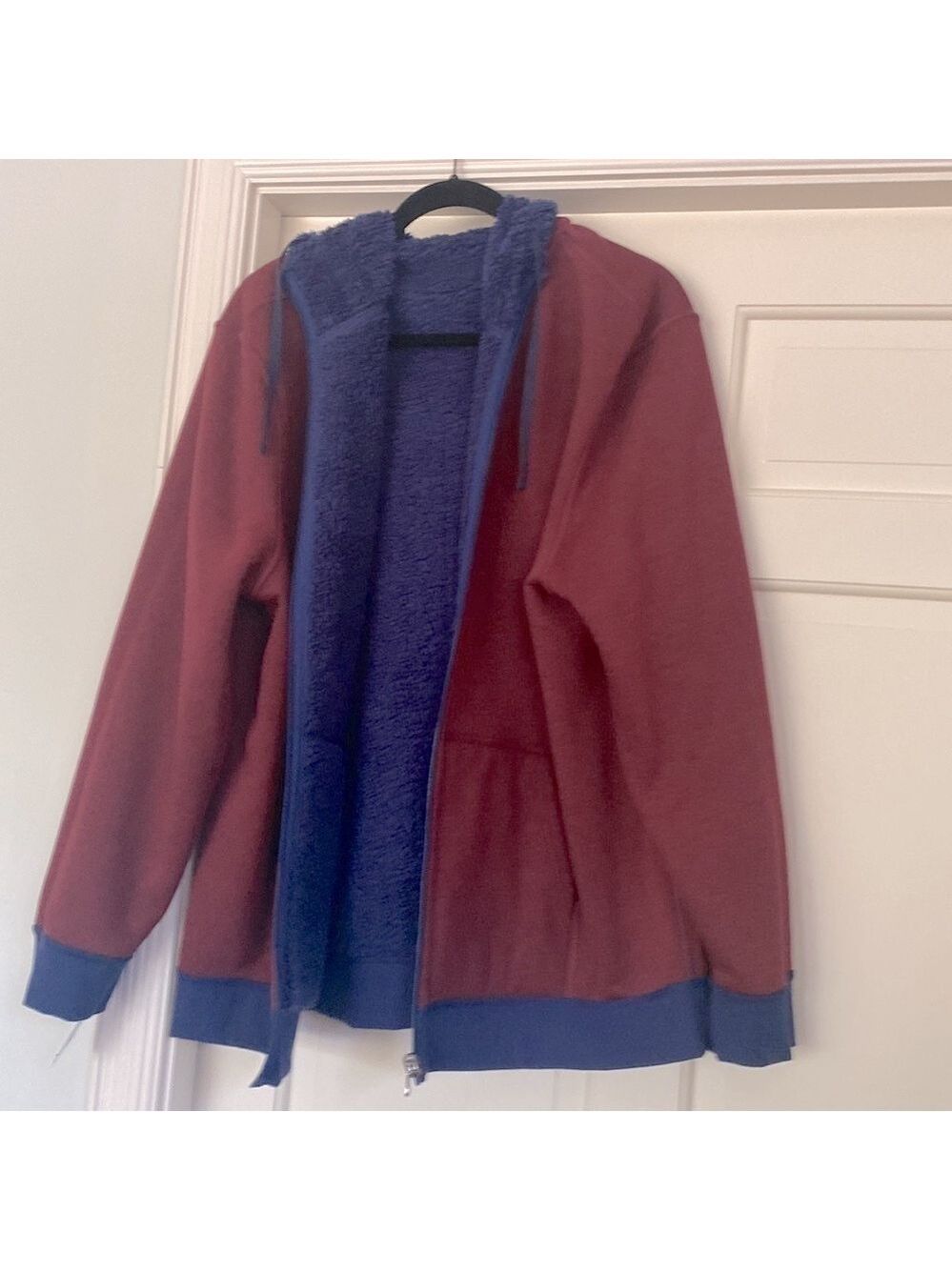 Travelers Full Zip Up Fleece + Sweatshirt 2 in 1 Reversible Indigo Burgundy Red